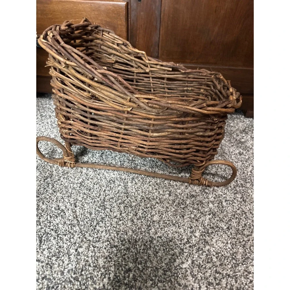 Rustic Grapevine Wicker Sleigh Basket Christmas Decor Twig Wood Centerpiece 13in